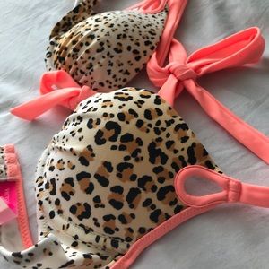 Victoria’s Secret animal print, coral bikini top